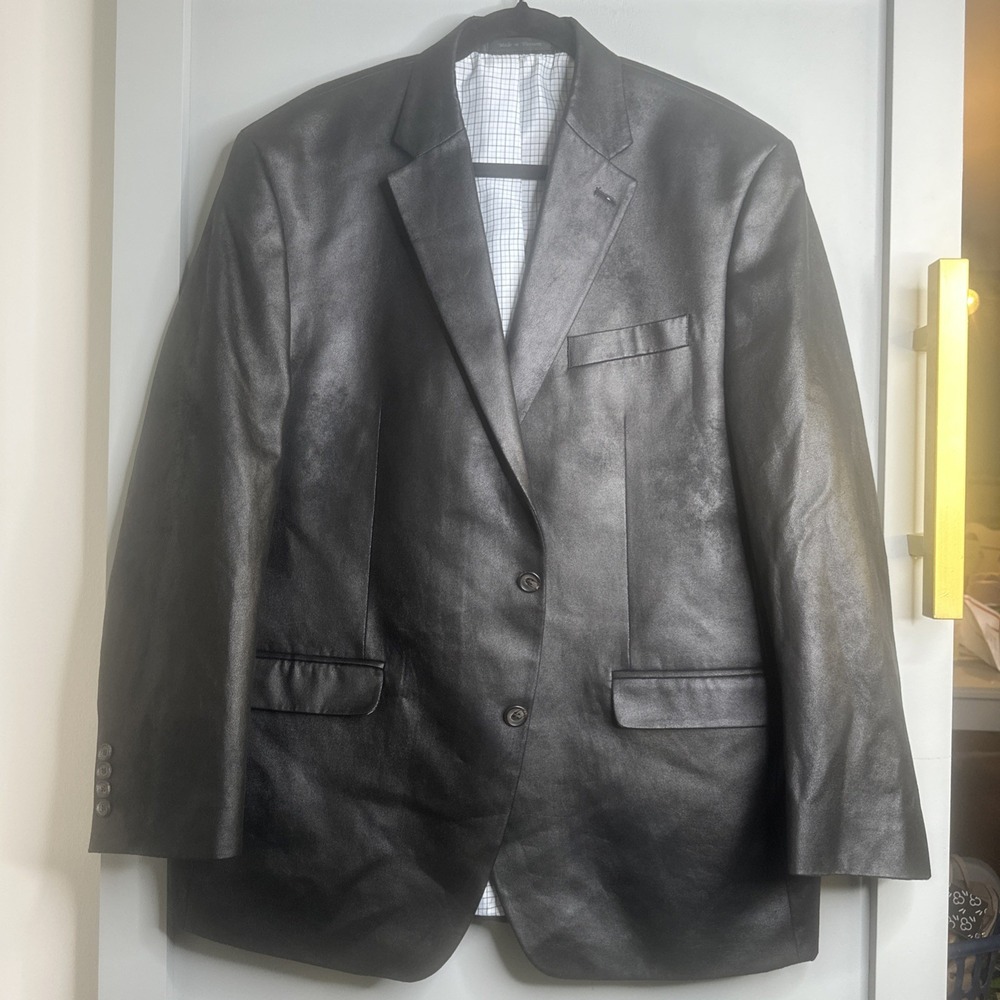 Lauren Ralph Lauren Jacket Mens 44R Black Blazer Sport Coat Faux Leather Classic